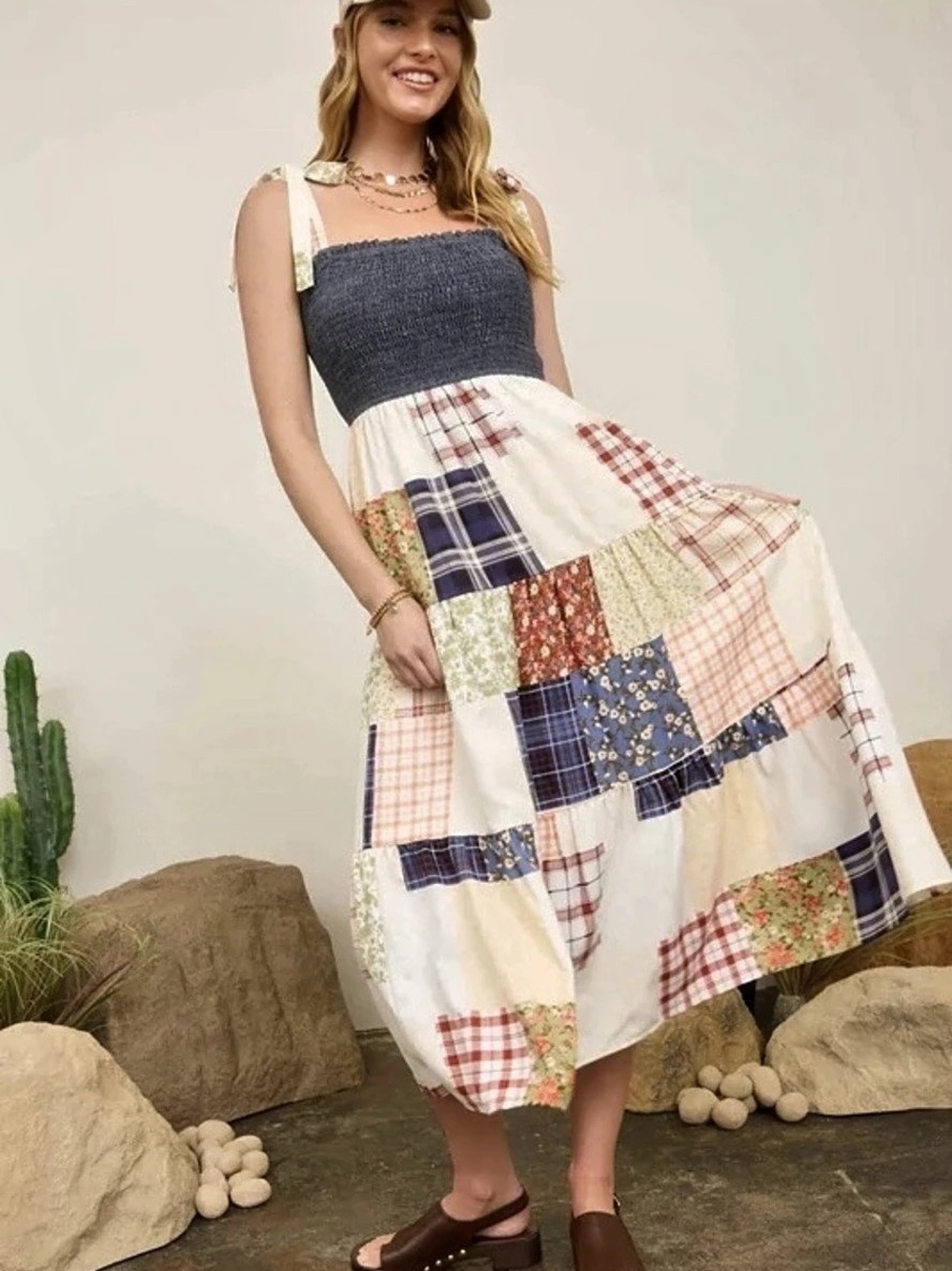 Patch Things Up Maxi Dress Cream & Blue